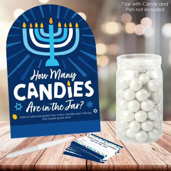 Big Dot of Happiness Hanukkah Menorah - How Many Candies Chanukah Holiday Party Game - 1 Stand and 40 Cards - Candy Guessing Game {3}