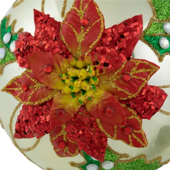 Northlight Sequin 2-D Poinsettia Christmas Glass Ball Ornament - 4" - Gold and Red {4}