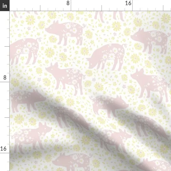 Various Fabrics by the Yard or Fat Quarter Shabby Chic Pigs Farmhouse Pastel Pink Yellow Cheerful Playful Delicate Custom Printed Fabric by Spoonflower {2}