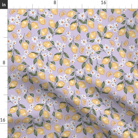 Various Fabrics by the Yard or Fat Quarter Lemonade Yellow And Purple Small Scale Summer Fruit Lemon Floral Daisy Flower Lemons Lavender Custom Printed Fabric by Spoonflower {2}
