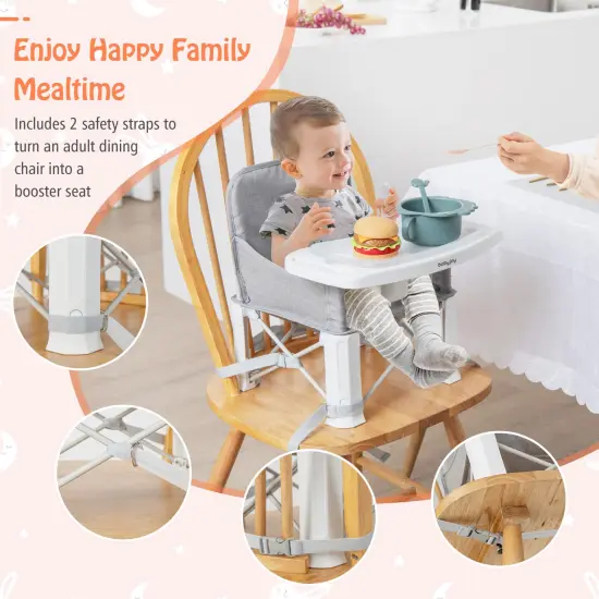 Babyjoy Baby Travel Booster Seat with Double Tray Portable Folding ToddlerDining Chair Gray/Blue {6}