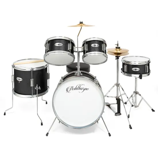 Ashthorpe 5-Piece Complete Junior Drum Set with Genuine Brass Cymbals - Advanced Beginner Kit with 16" Bass, Adjustable Throne, Cymbals, Hi-Hats, Pedals & Drumsticks {2}