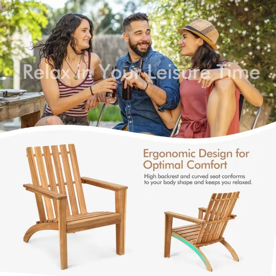 Patio Durable Acacia Wood Adirondack Lounge Armchair with Slatted High Backrest Brown {5}