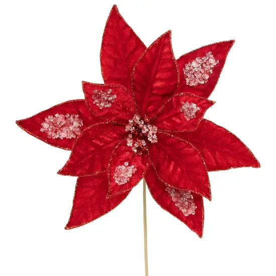 Northlight 28" Icy Red Velvet Poinsettia Glittered Christmas Stem Spray {4}