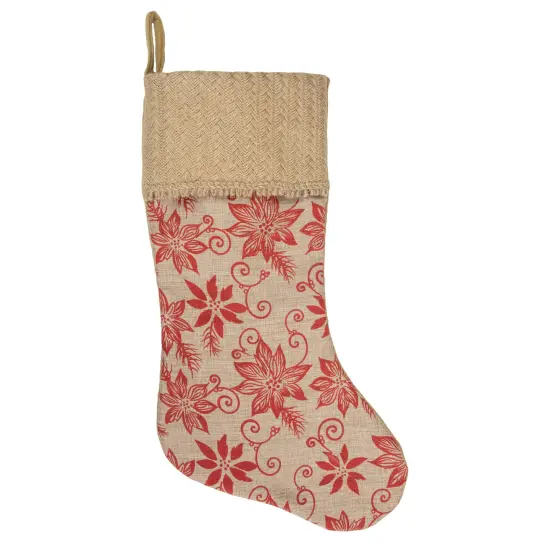 Northlight 20" Tan and Red Rustic Burlap Poinsettia Christmas Stocking Brown {1}