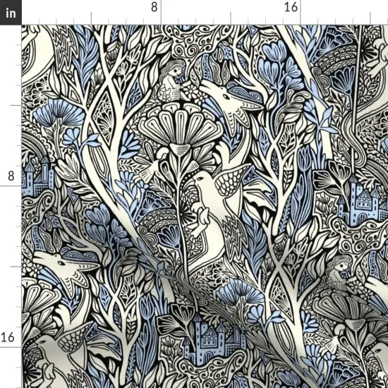 Various Fabrics by the Yard or Fat Quarter Dragon Literary Blue And White Fantasy Botanical Fairy Tale Custom Printed Fabric by Spoonflower {2}