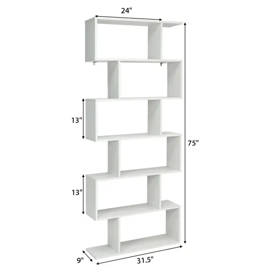 Costway 2 PCS 6 Tier S-Shaped Bookshelf Storage Display Bookcase Z-Shelf {3}