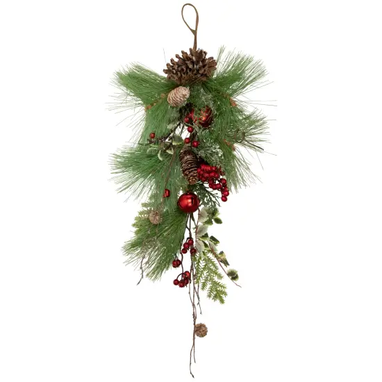 Northlight Frosted Berries and Pine Cones Artificial Christmas Teardrop Swag - 30" - Unlit Green {1}