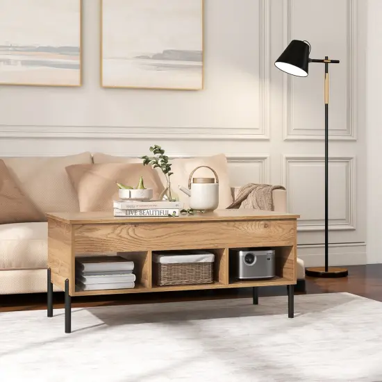 Costway Lift Top Coffee Table with Storage Compartment & 3 Open Cubbies for Living Room {4}