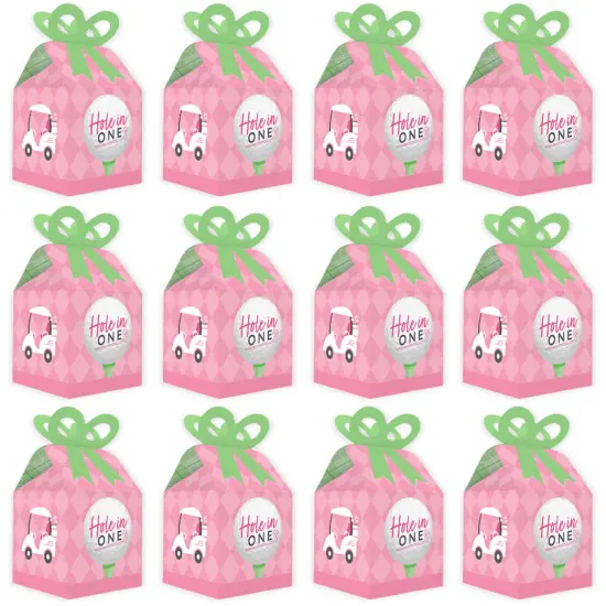 Big Dot of Happiness Golf Girl - Square Favor Gift Boxes - Pink Birthday Party or Baby Shower Bow Boxes - Set of 12 {6}
