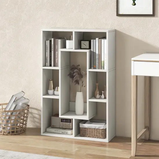 Costway 7-Cube Geometric Bookshelf with Anti-Toppling Device Modern Open Bookcase White/Black/Oak/Rustic Brown/Natural/Grey {4}