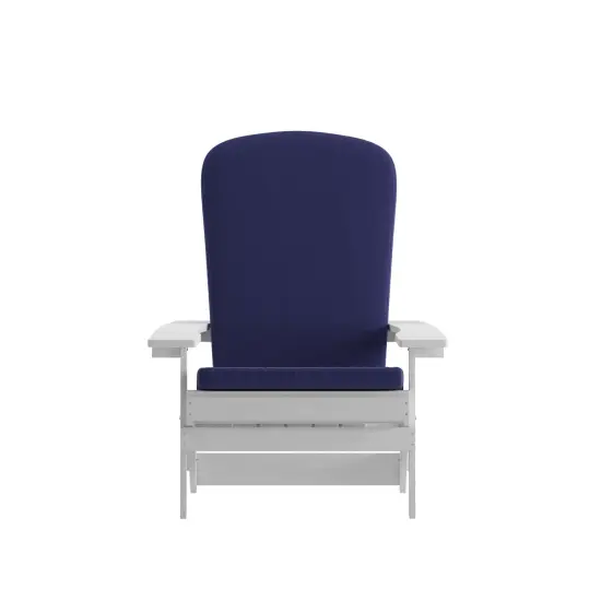 Merrick Lane Riviera Set of 2 Weather Resistant Folding Adirondack Patio Chairs With Vertical Lattice Backs and Comfort Foam Cushions White/Blue {3}