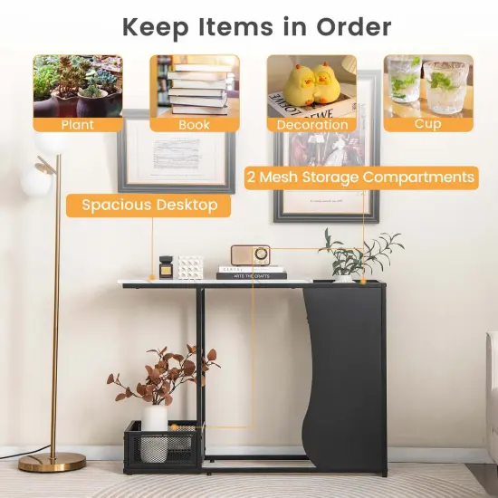Costway 43.5'' Console Table with Faux Marble Top & 2 Storage Compartments Entryway Hallway {6}