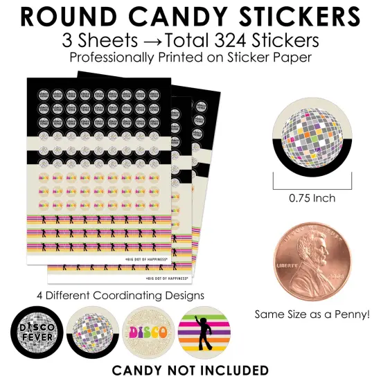 Big Dot of Happiness 70's Disco - 1970s Disco Fever Party Small Round Candy Stickers - Party Favor Labels - 324 Count {4}