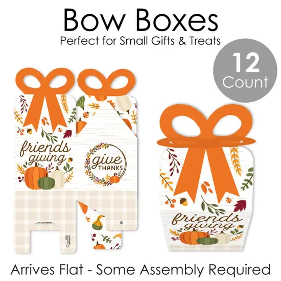 Big Dot of Happiness Fall Friends Thanksgiving - Square Favor Gift Boxes - Friendsgiving Party Bow Boxes - Set of 12 {7}