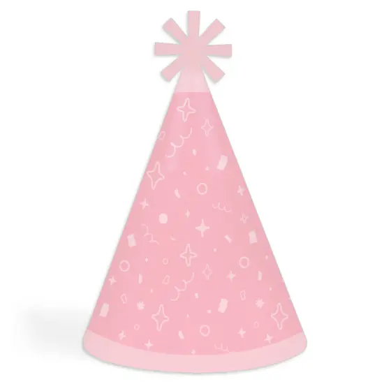 Big Dot of Happiness Pink Confetti Stars - Cone Happy Birthday Party Hats for Kids and Adults - Set of 8 (Standard Size) {1}