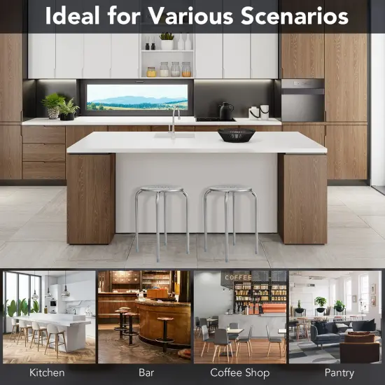 Costway Set of 6 Stackable Metal Stool Set Daisy Backless Round Top Kitchen Grey {6}