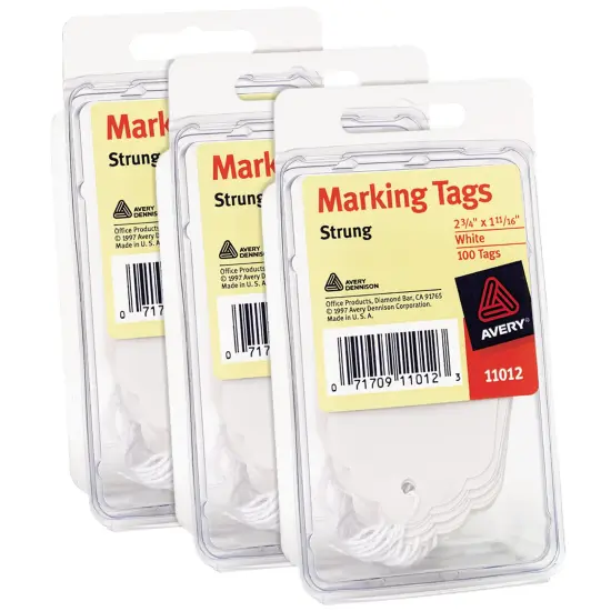 Avery Marking Tags with String Attached, 2-3/4" x 1-11/16", White, 3 Pack, 300 Tags Total (5644) {1}