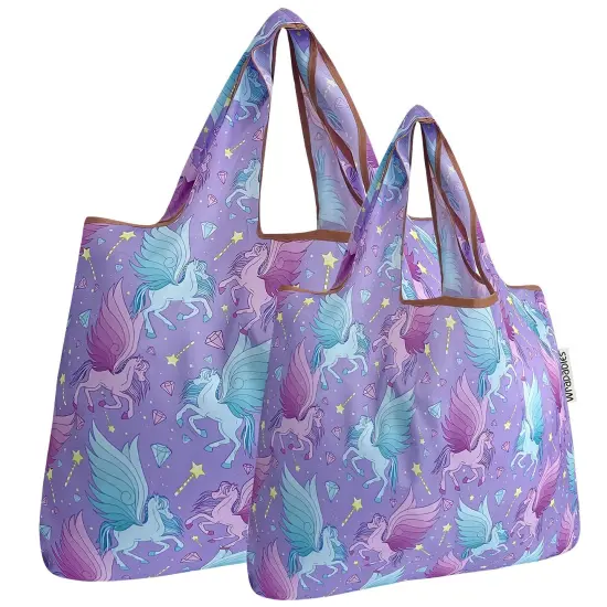 Wrapables Large & Small Foldable Tote Nylon Reusable Grocery Bags, Set of 2 Pegasus {1}