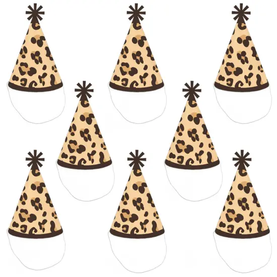Big Dot of Happiness Leopard Print - Cone Happy Birthday Party Hats for Kids and Adults - Set of 8 (Standard Size) {7}