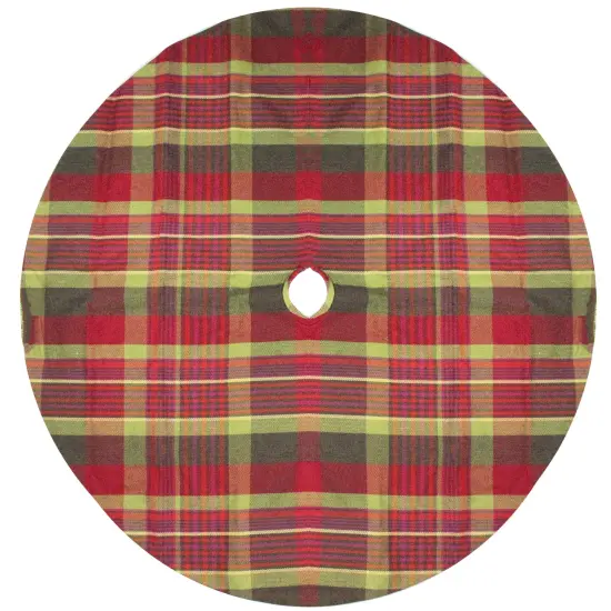 Northlight 48" Red and Green Plaid Rustic Woodland Christmas Tree Skirt with Green Trim {3}