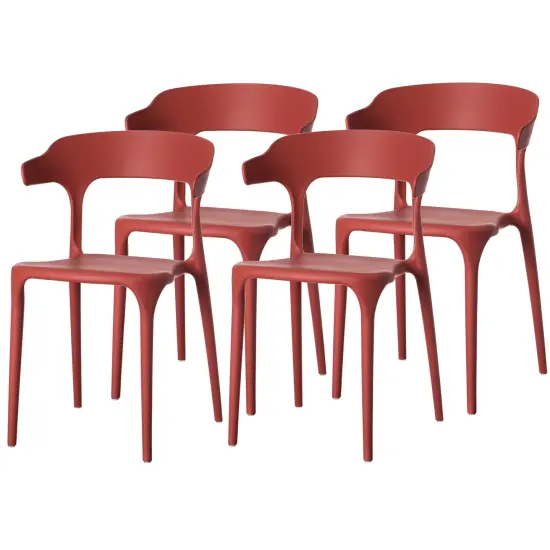 Modern Plastic Outdoor Dining Chair with Open U Shaped Back Set of 4 Red {1}