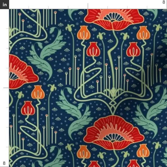 Various Fabrics by the Yard or Fat Quarter Small Art Nouveau Poppy Red Custom Printed Fabric by Spoonflower {4}