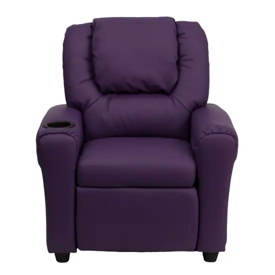 Emma and Oliver Contemporary Kids Recliner with Cup Holder and Headrest Purple Vinyl {2}