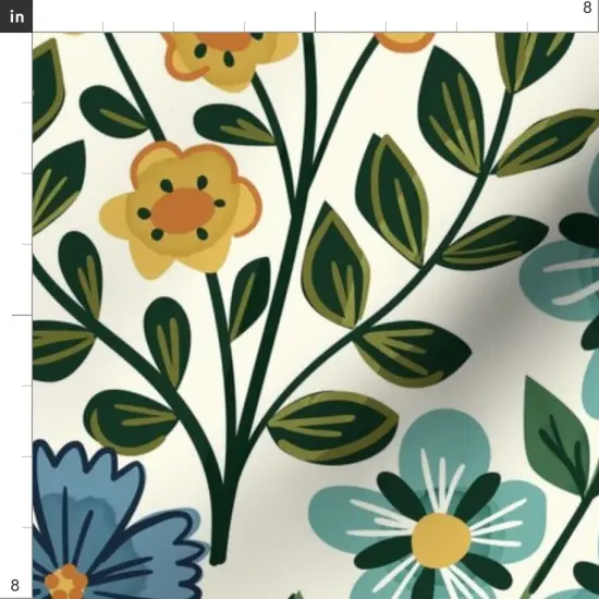 Various Fabrics by the Yard or Fat Quarter Wildflower Graceful Flowers Blossoms Petals Blue Green Orange Marigold Daisy Custom Printed Fabric by Spoonflower {4}
