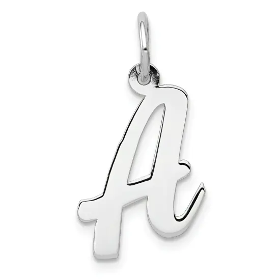 14K White Gold Medium Script Initial Letter A Charm Jewerly 19mm x 11mm {1}