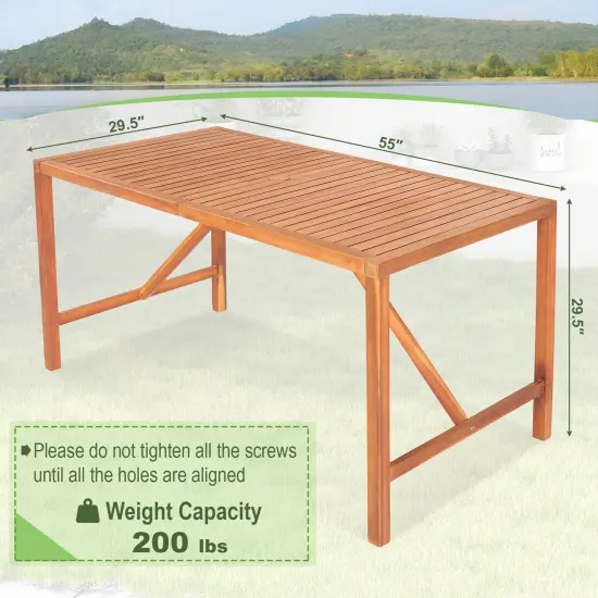 Costway Patio Rectangular Acacia Wood Dining Table 4-6 Person Outdoor 2'' Umbrella Hole {3}
