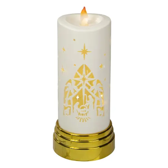 Northlight 9" Gold and White Nativity Scene Flameless Candle {1}