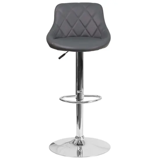 Emma and Oliver 2 Pack Contemporary Vinyl Bucket Seat Adjustable Height Barstool with Diamond Pattern Back and Chrome Base Gray {3}