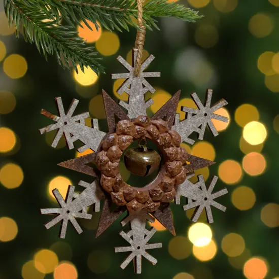 Northlight Wooden Snowflake Christmas Ornament with Jingle Bell - 6" - Brown and Beige {3}
