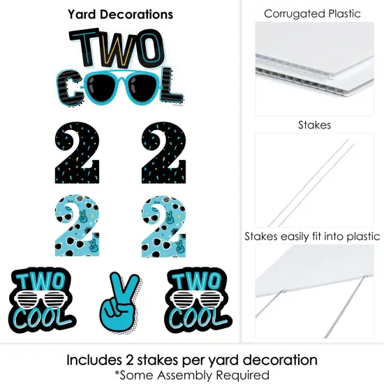 Big Dot of Happiness Two Cool - Boy - Yard Sign and Outdoor Lawn Decorations - Blue 2nd Birthday Party Yard Signs - Set of 8 {6}
