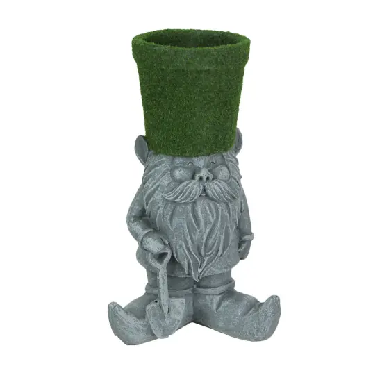 Moss Flocked Resin Garden Gnome Flower Pot Indoor Outdoor Garden Statue Planter {1}