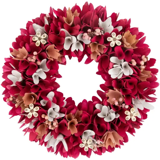 Northlight Wooden Floral Spring Wreath with Berries - 13" - Fuchsia Pink and White Red {1}