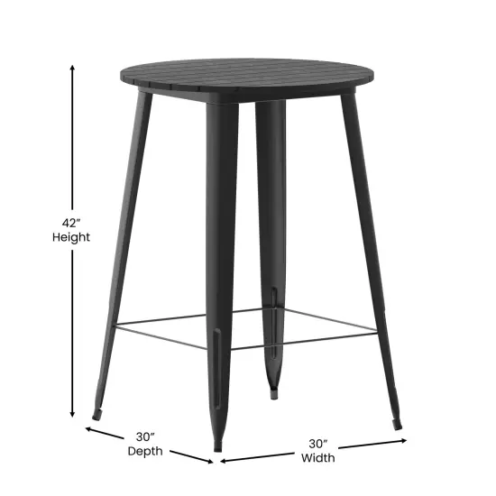 Merrick Lane Dryden Indoor/Outdoor Bar Top Table, 30" Round All Weather Poly Resin Top with Steel base Brown/Silver {10}