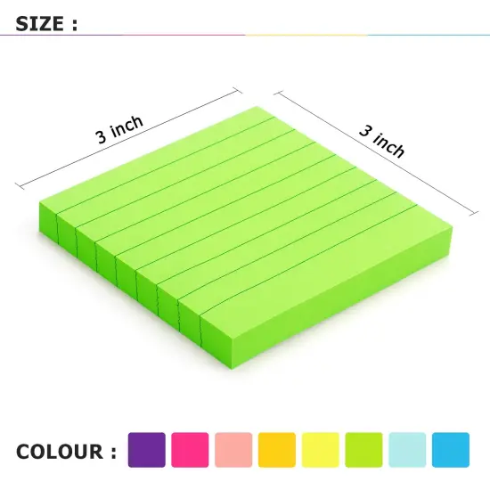 8 Pads Lined Sticky Notes 3x3 Sticky Notes with Lines Self-Stick Note Pads 8 Bright Multi Colors, 85 Sheets/Pad {6}