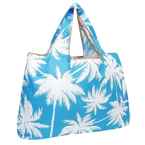 Wrapables Large Foldable Tote Nylon Reusable Grocery Bag Palm Trees in Blue {1}