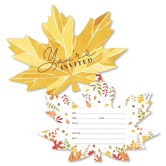 Big Dot of Happiness Fall Foliage - Shaped Fill-In Invitations - Autumn Leaves Party Invitation Cards with Envelopes - Set of 12 {1}