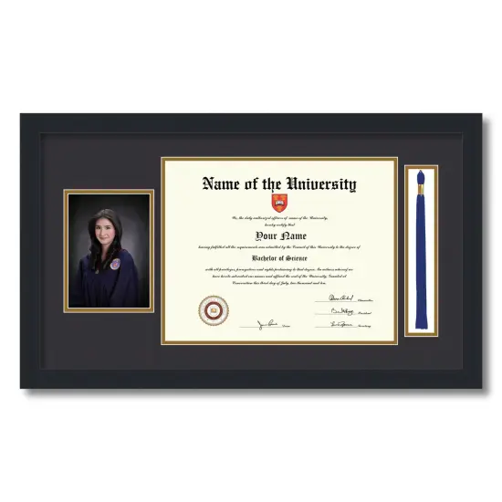 ArtToFrames 11x14 inch Diploma Frame with 5x7 Inch Image Opening and Tassel Opening - Framed with Black and Gold Mats, Comes with Regular Acrylic and Sawtooth Hanger for Wall Hanging (DIT-11x14) {5}