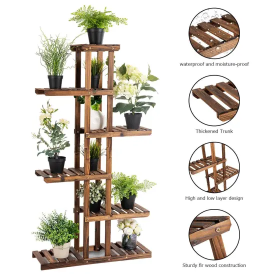 Costway 6 Tier 11 Pots Wooden Plant Flower Display Stand Wood Shelf Storage Rack Garden {4}