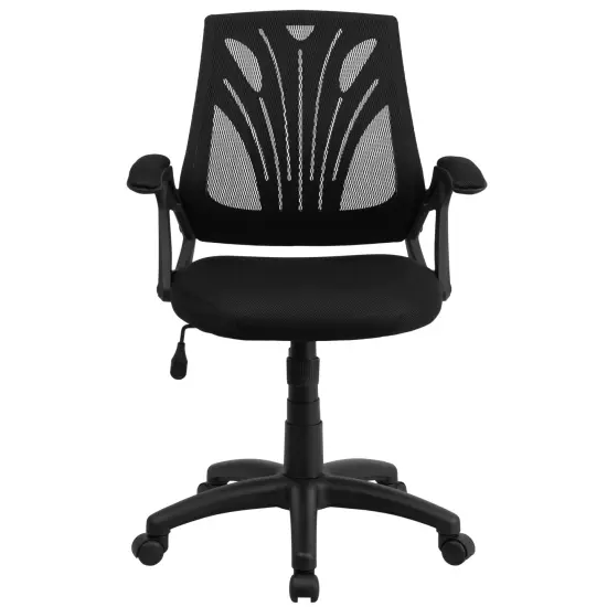 Emma and Oliver Mid-Back Designer Mesh Swivel Task Office Chair with Open Arms Black Mesh {3}