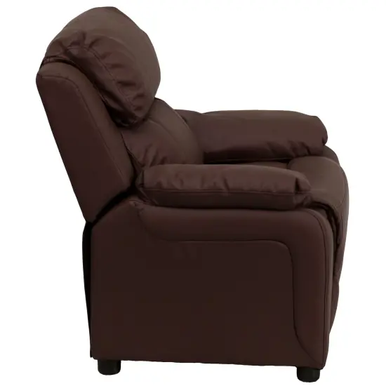 Emma and Oliver Deluxe Padded Contemporary Kids Recliner with Storage Arms Brown LeatherSoft {5}