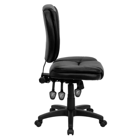 Emma and Oliver Mid-Back Multifunction Pillow Top Swivel Ergonomic Task Office Chair Black LeatherSoft {5}