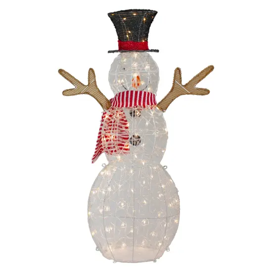 Northlight 48" LED Lighted Snowman with Top Hat and Red Scarf Outdoor Christmas Decoration White {7}