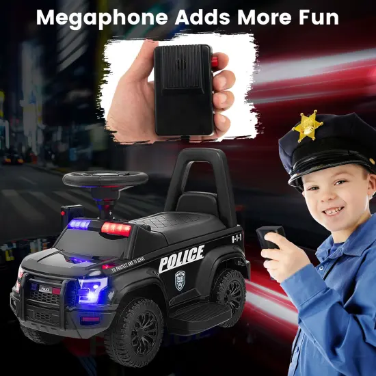 6V Kids Ride On Police Car with Real Megaphone and Siren Flashing Lights Black {5}
