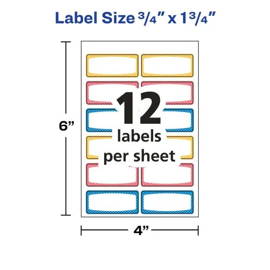 Avery Durable Labels for Kids' Gear, 3/4" x 1-3/4", Assorted Border Colors, Water-Resistant Labels, Writable and Printable Labels, 60 Labels Per Pack, 3-Pack, 180 Rectangle Labels Total (31442) {6}