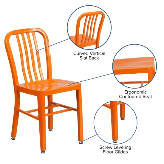 Merrick Lane Santorini 18 Inch Galvanized Steel Indoor/Outdoor Dining Chair with Slatted Back And Powder Coated Finish Orange {2}